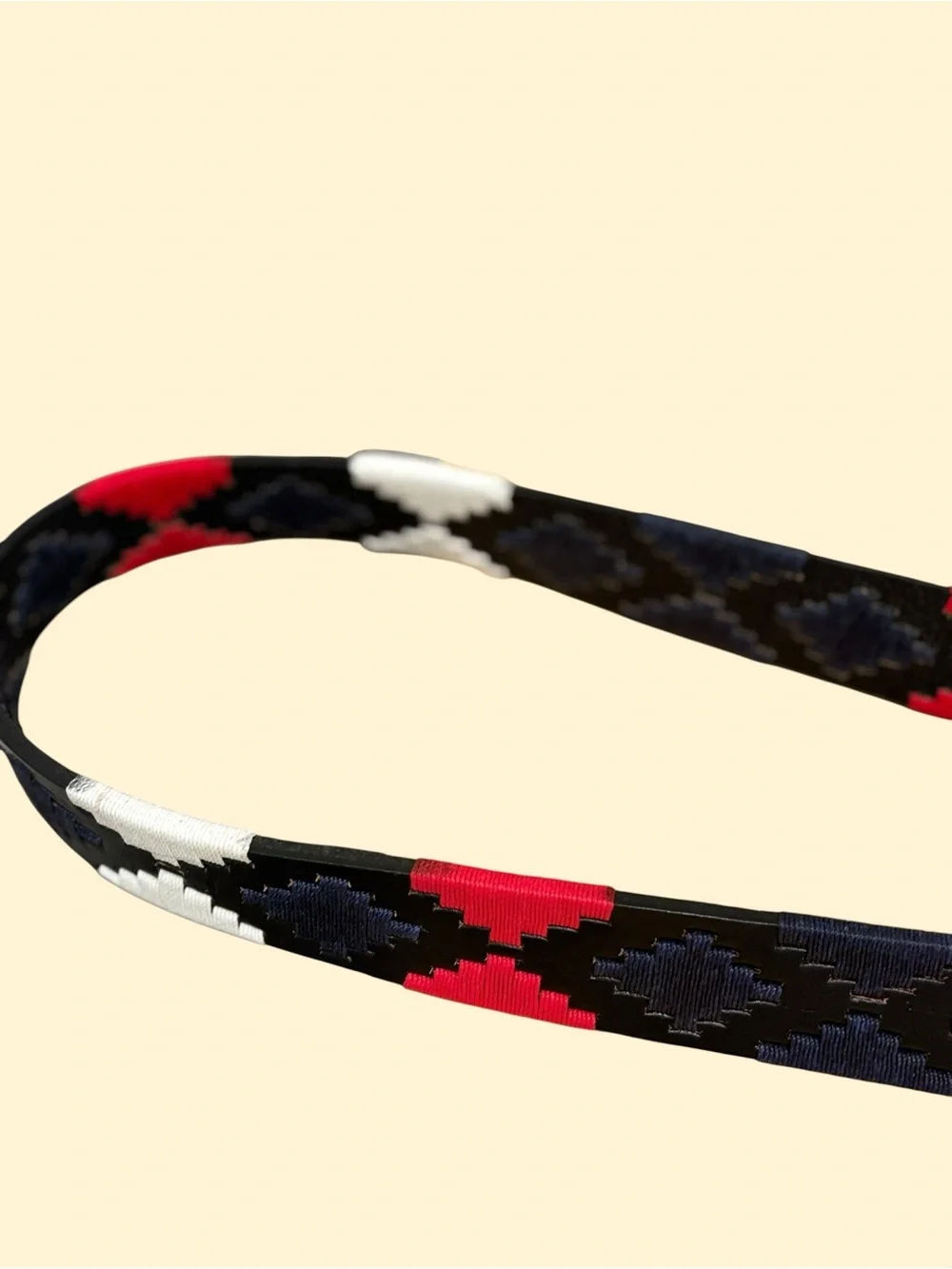 Unisex Woven Pattern Leather Belt - Black, Red & White Eu 115 Us 40-45 inches.